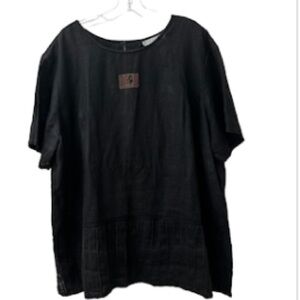 Vintage Jessica Howard Black 100% Linen Pullover Top with Buttoned Keyhole Sz 2X